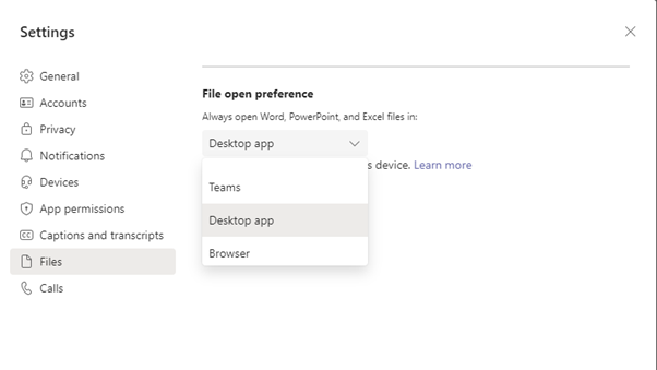 Microsoft Teams Neue Features - File open preference